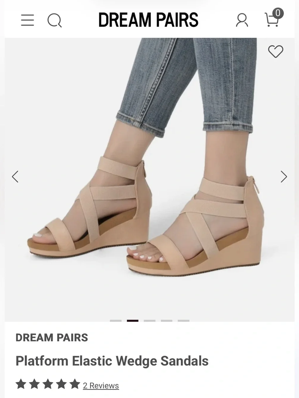 Dream Pairs Nude Elastic Strappy Platform Wedge Sandals